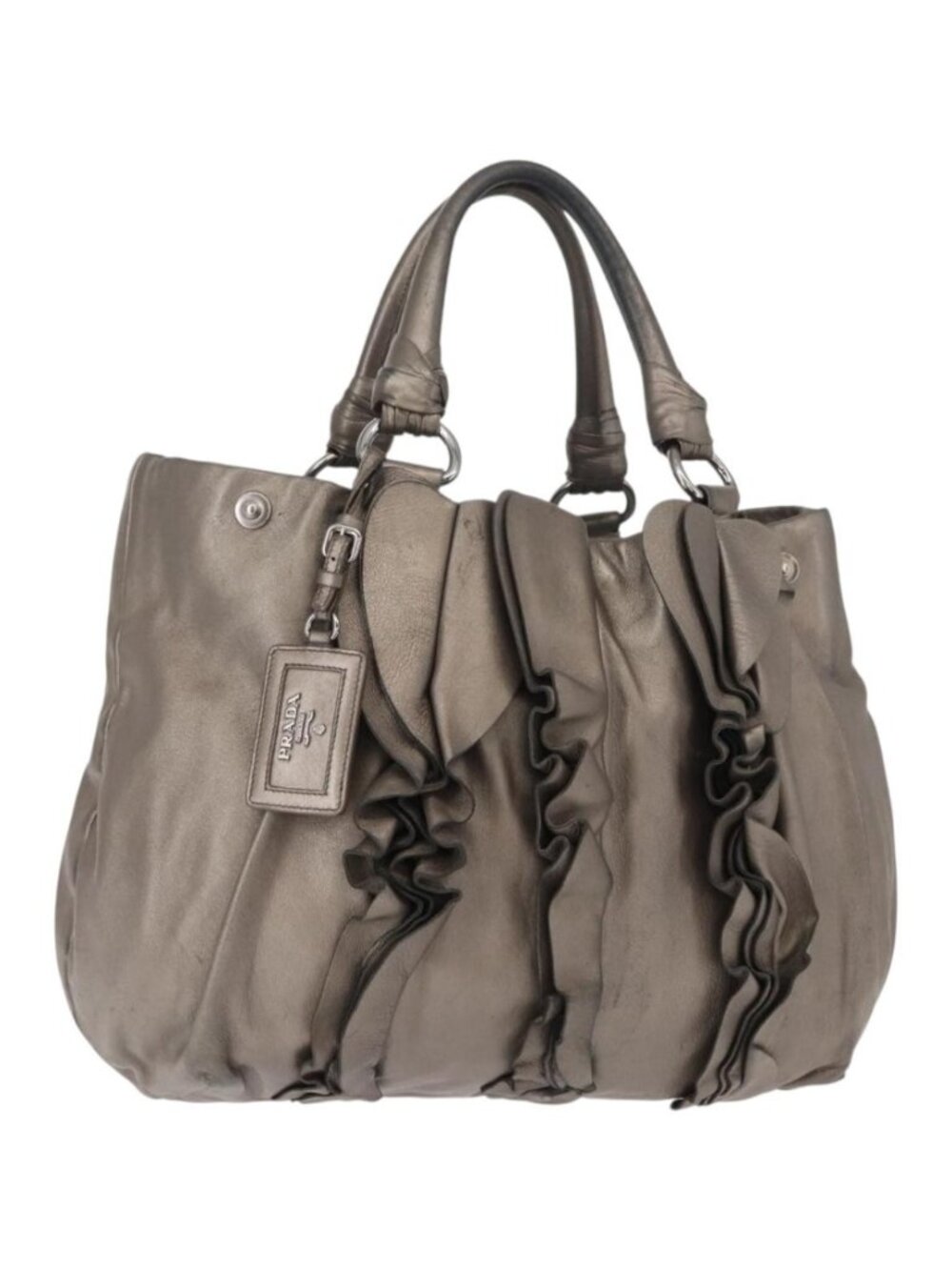 PRADA Shoulder Bag Leather Silver